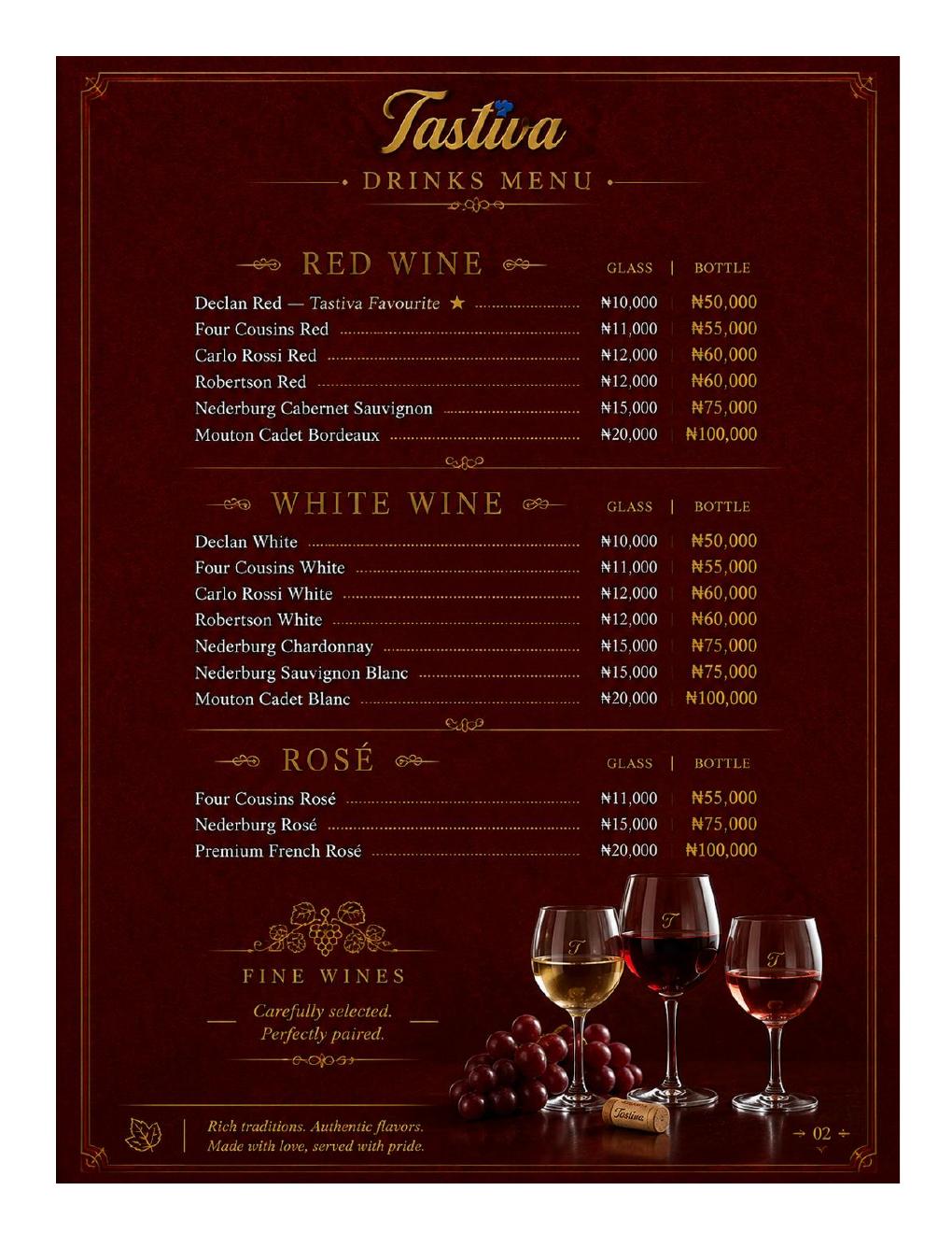 Tastiva beverages menu page 3