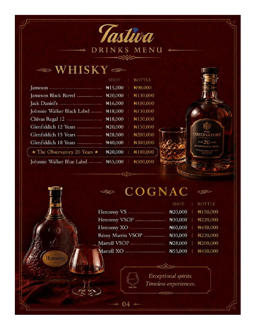 Tastiva beverages menu page 5