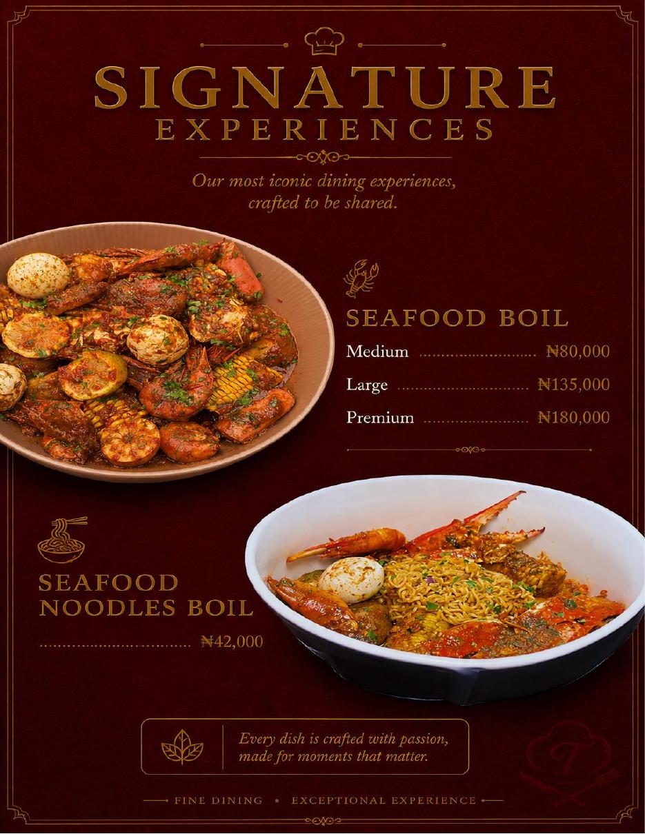 Tastiva signature menu page