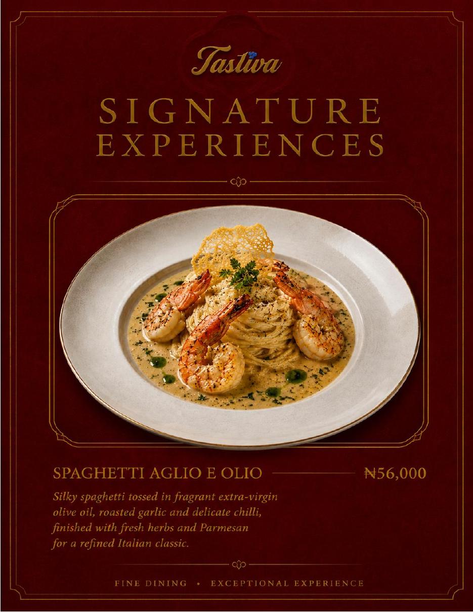 Tastiva signature menu page