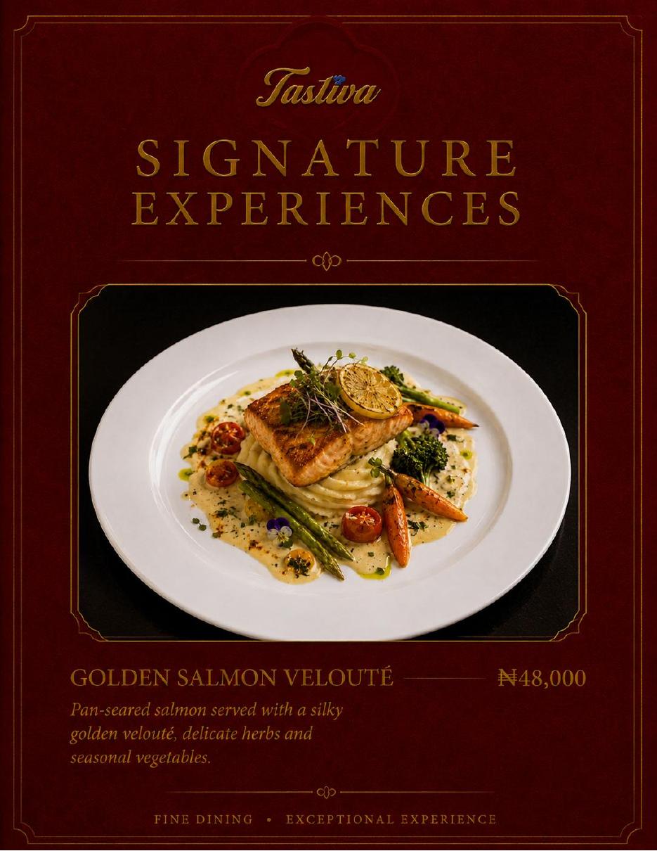 Tastiva pasta and seafood menu page