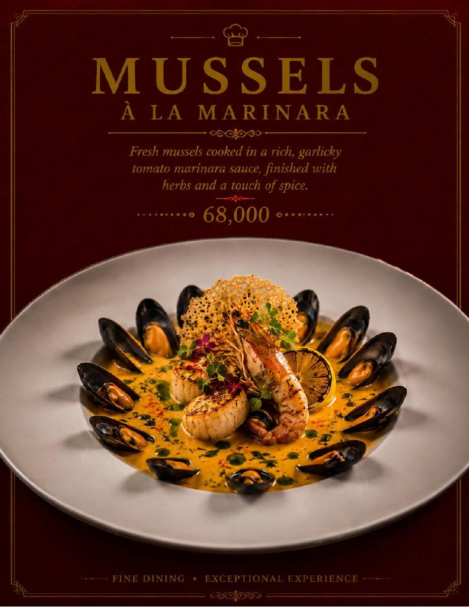 Tastiva pasta and seafood menu page