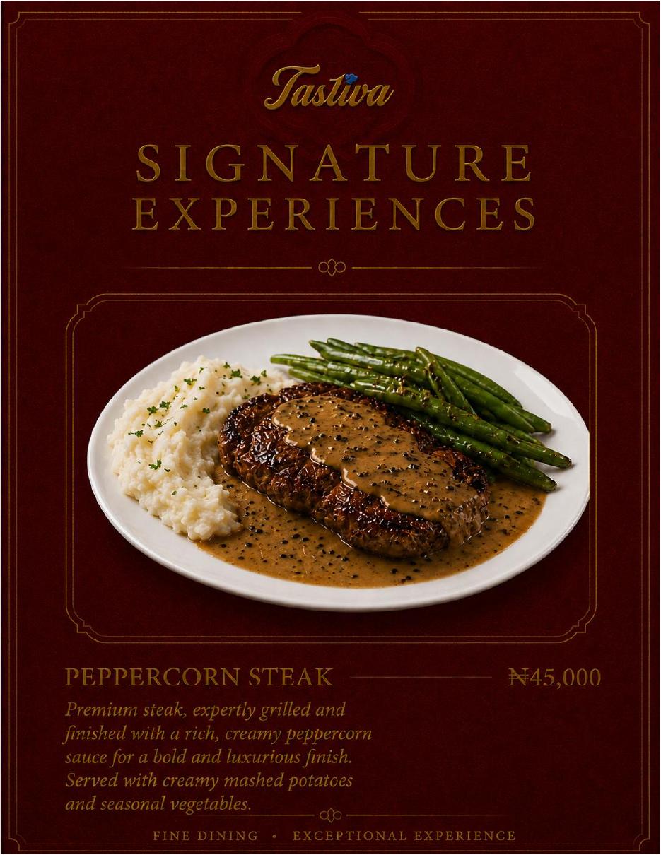 Tastiva pasta and seafood menu page