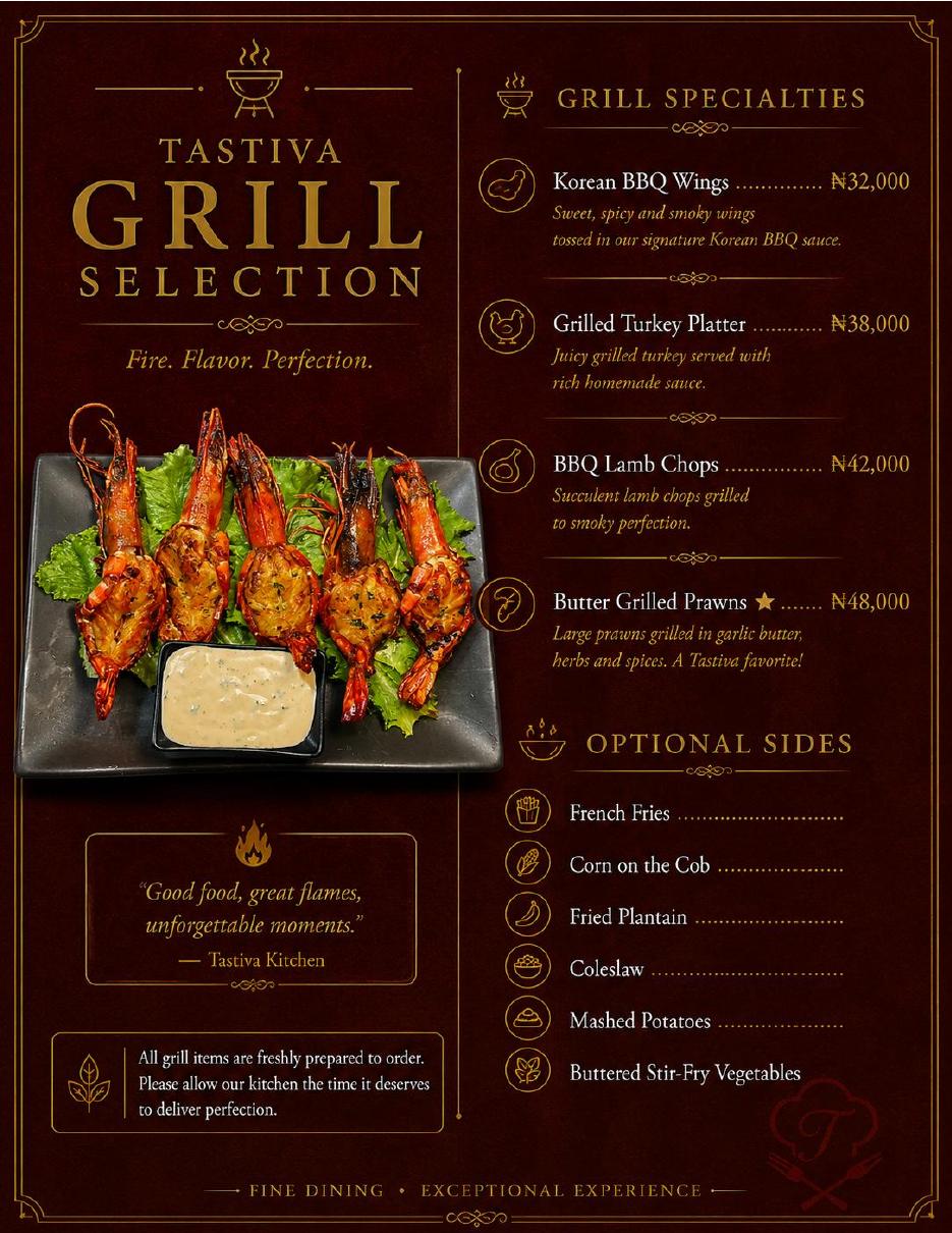 Tastiva grill menu page